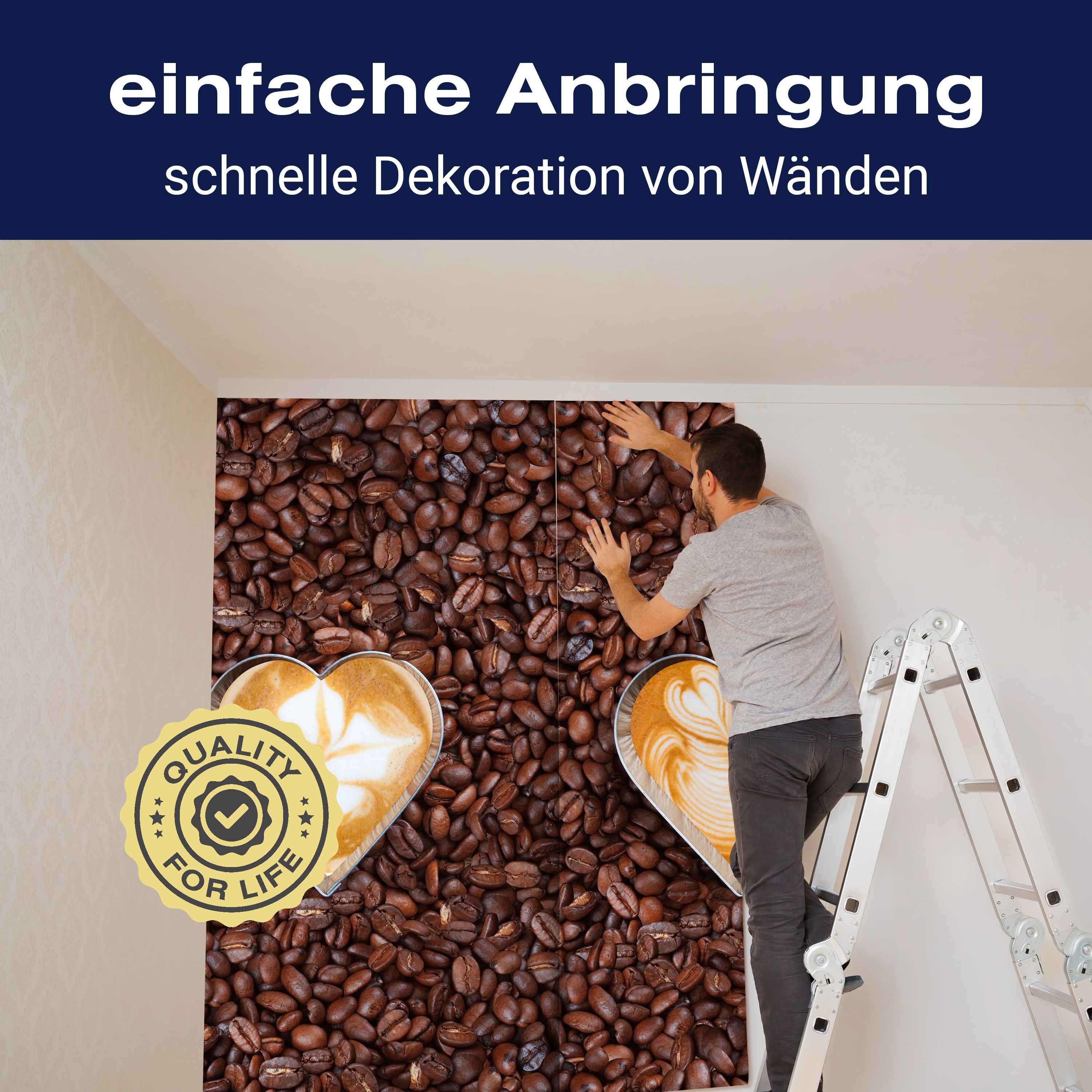 Fototapete Kaffeebohnen und Kaffeeherzen M0731 - Bild 3