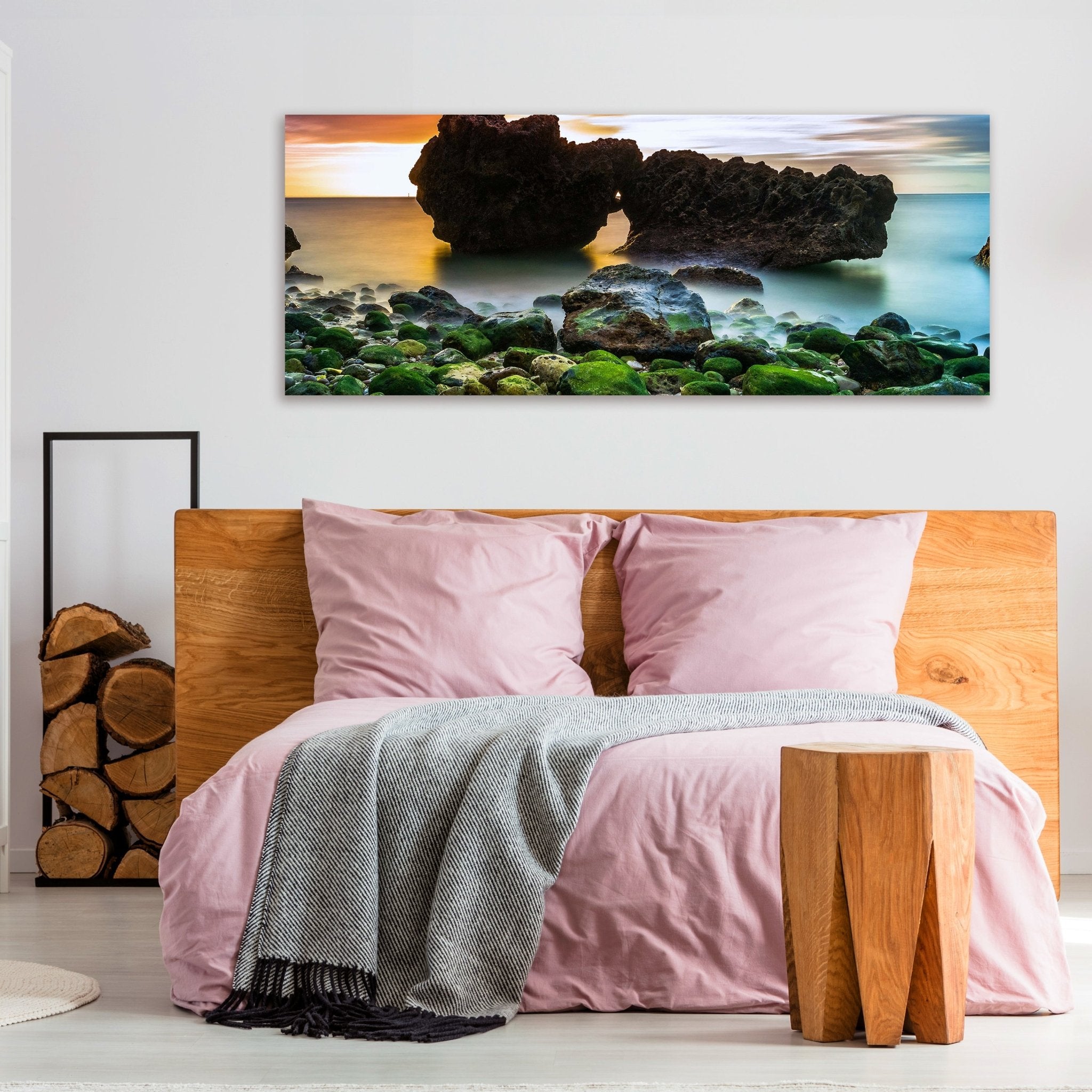 Leinwandbild Strand bei Sonnenuntergang mit Felsen M0902 kaufen - Bild 3