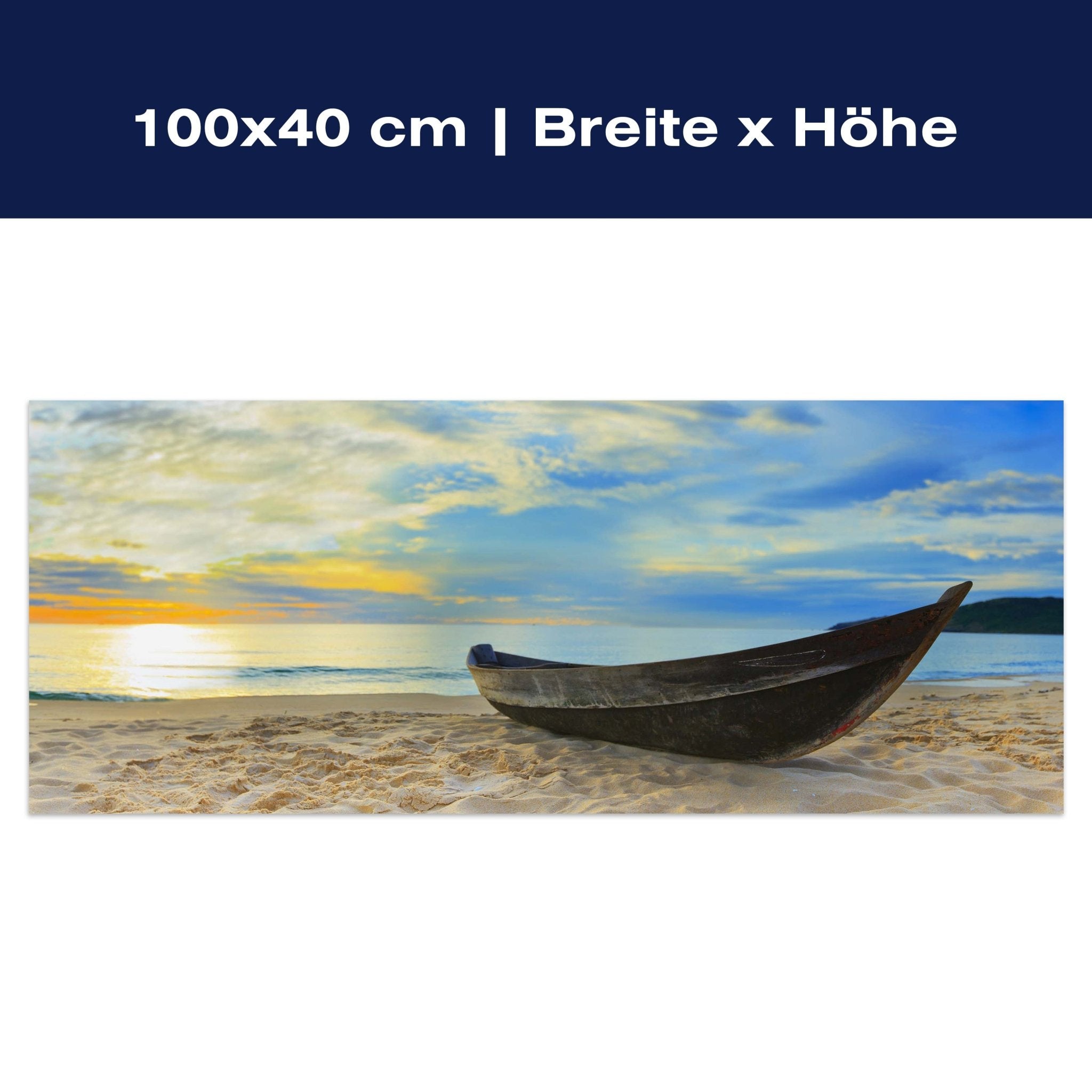 Leinwandbild Boot am Strand, Meer, Sonnenuntergang M1069