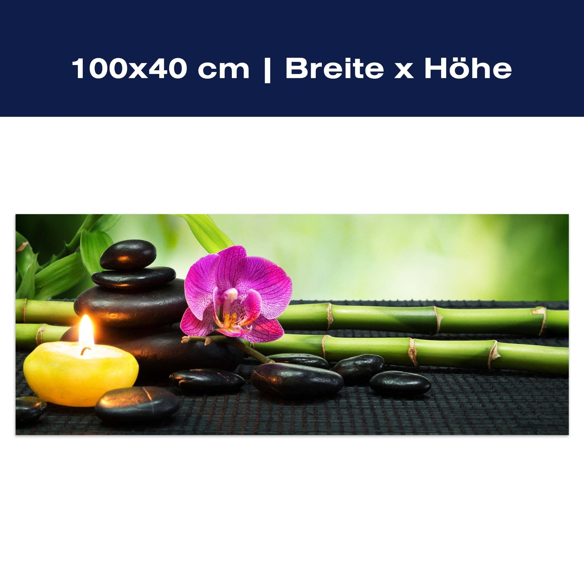 Leinwandbild Steine, Kerze & Blüte, Bambus, Wellness M1099