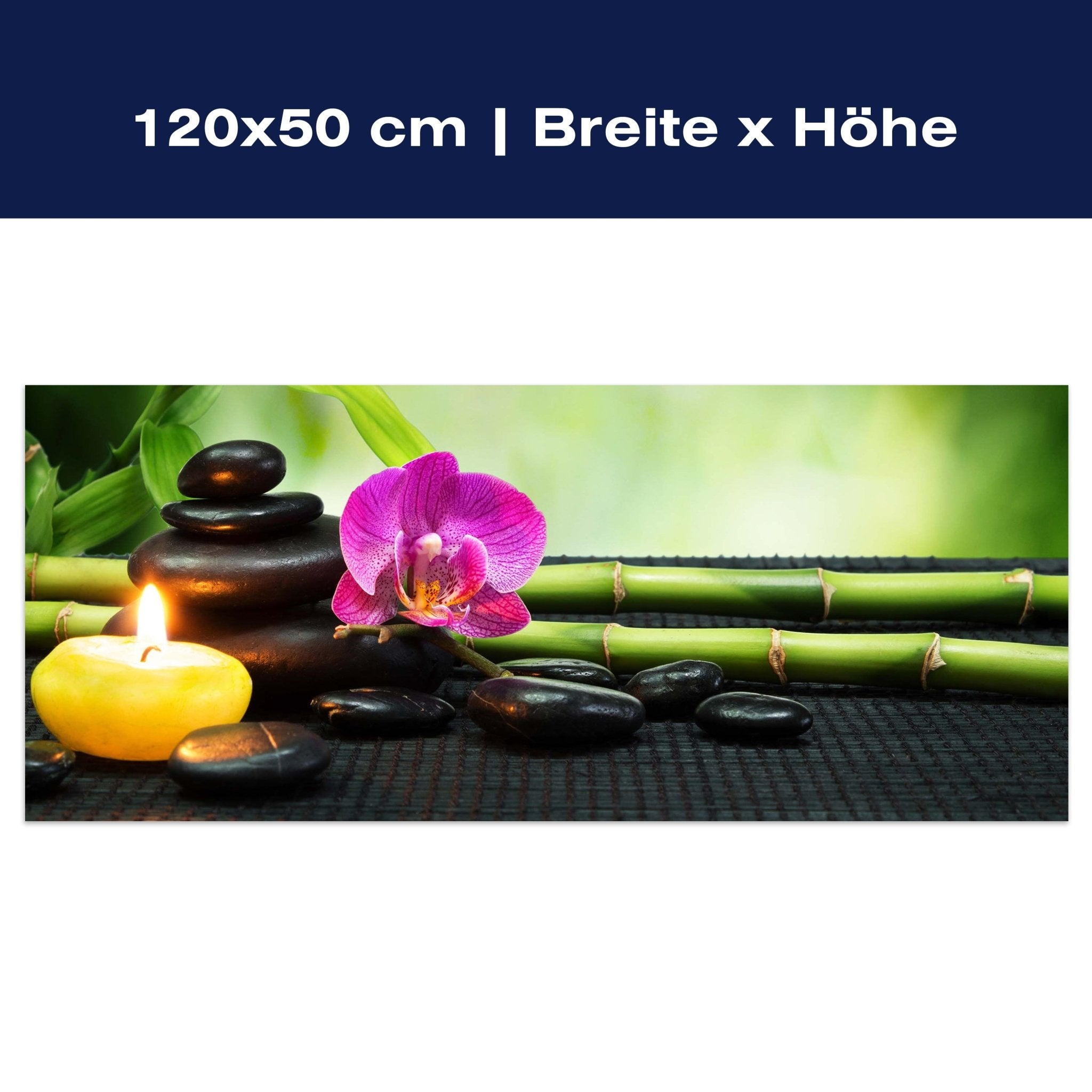 Leinwandbild Steine, Kerze & Blüte, Bambus, Wellness M1099