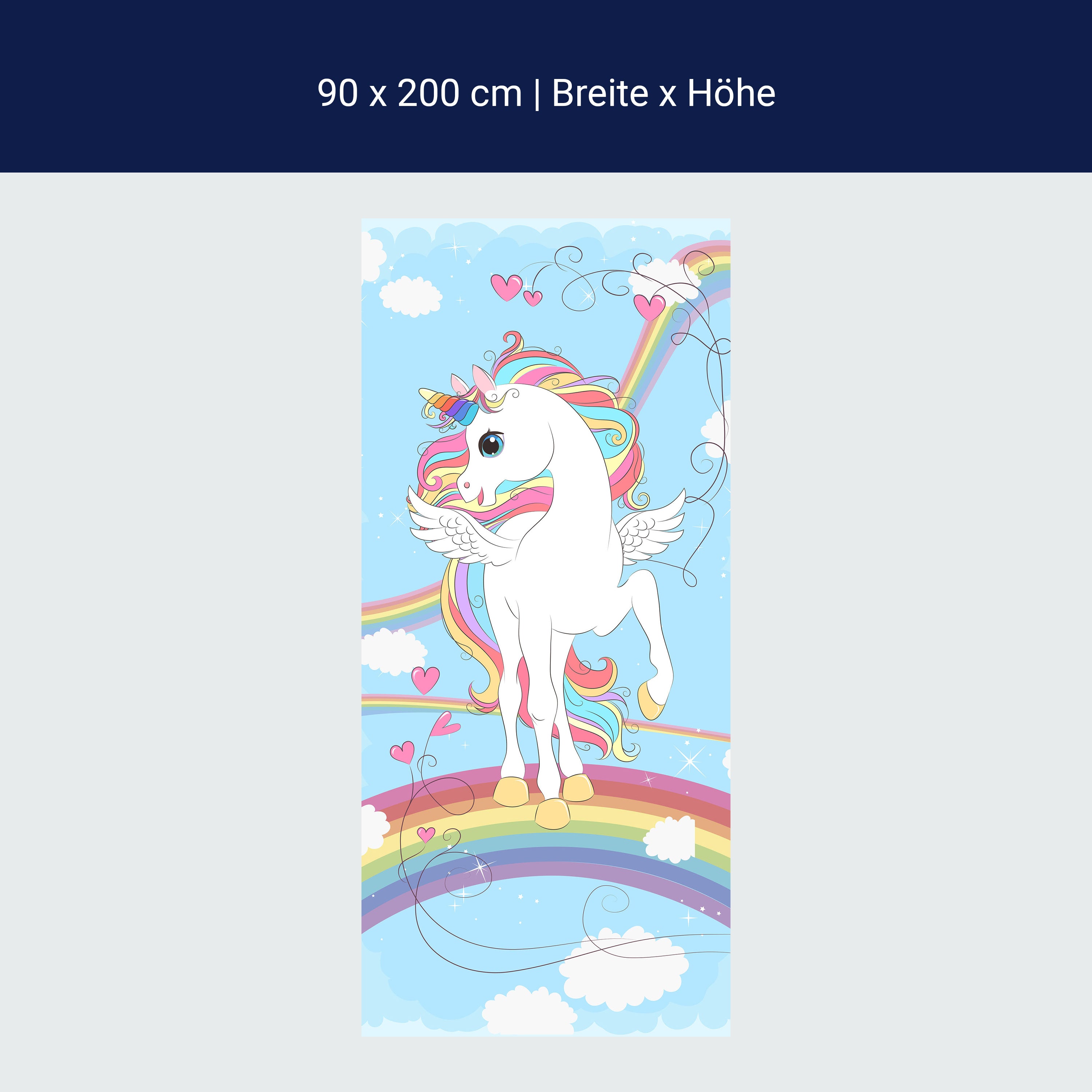 Türtapete Regenbogen Einhorn, bunt, Herzen M1189