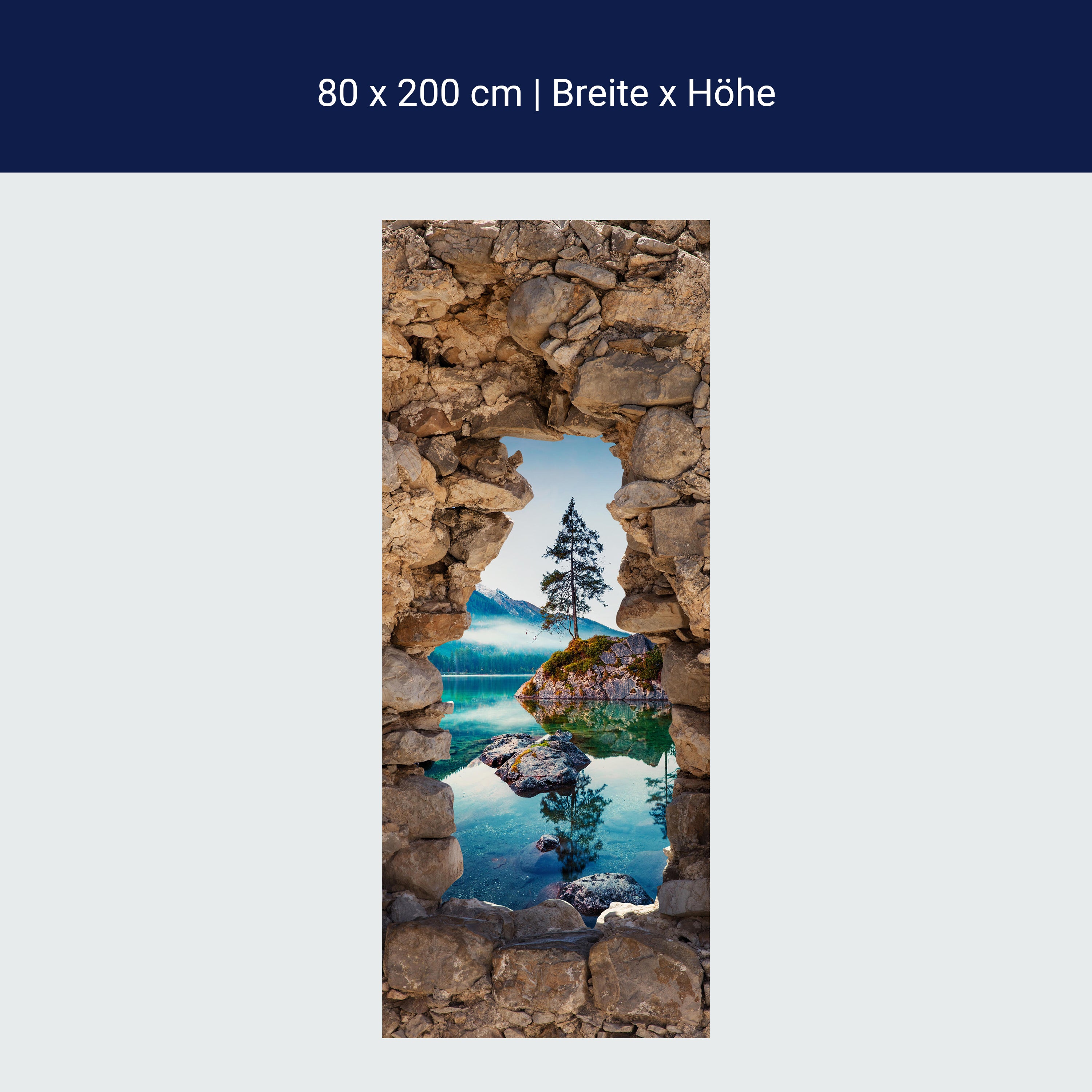 Türtapete 3D Naturstein, See, Berge, Baum, Felsen M1279