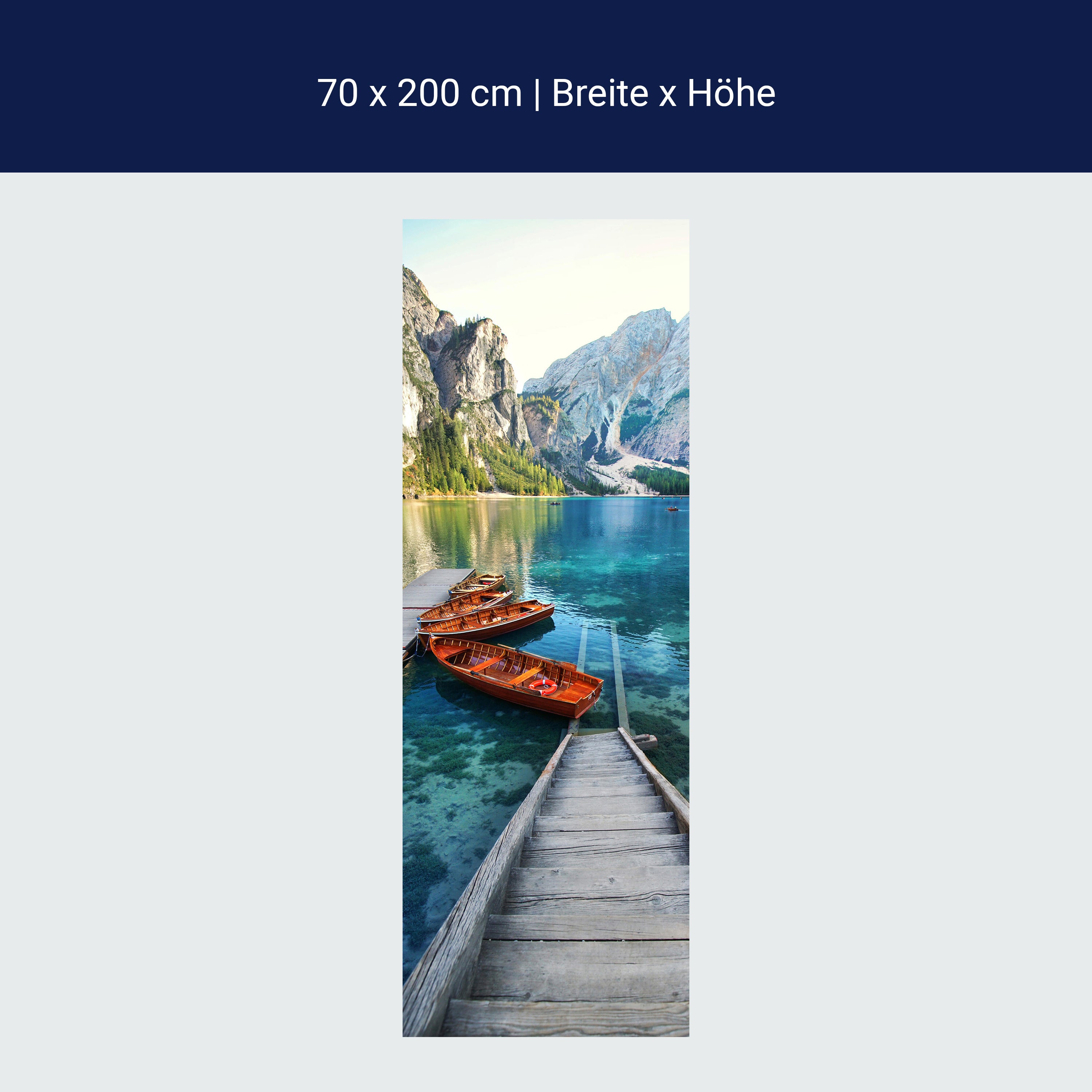 Türtapete Steg im Bergsee, Boote, Berge, Wasser M1307