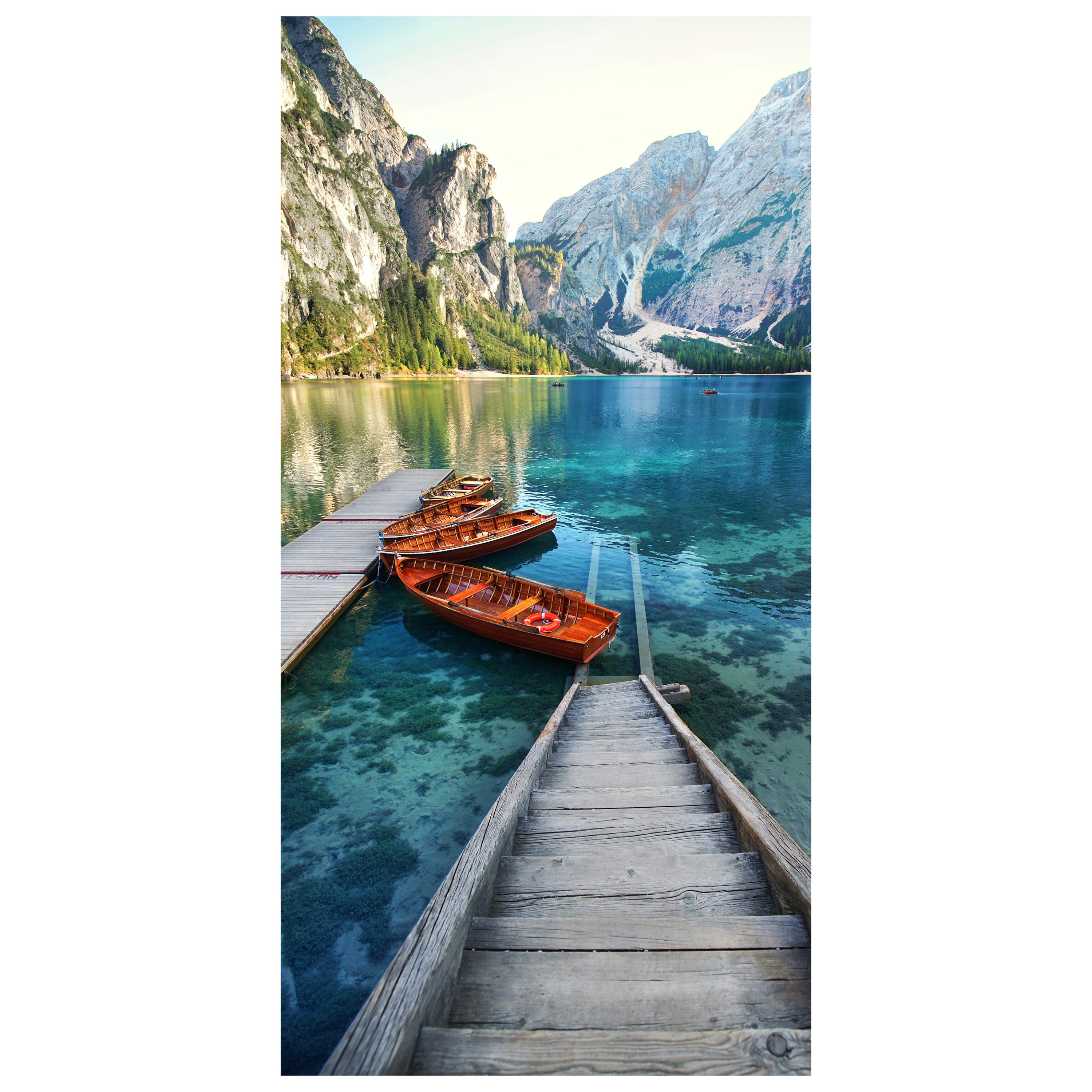 Türtapete Steg im Bergsee, Boote, Berge, Wasser M1307 - Bild 2