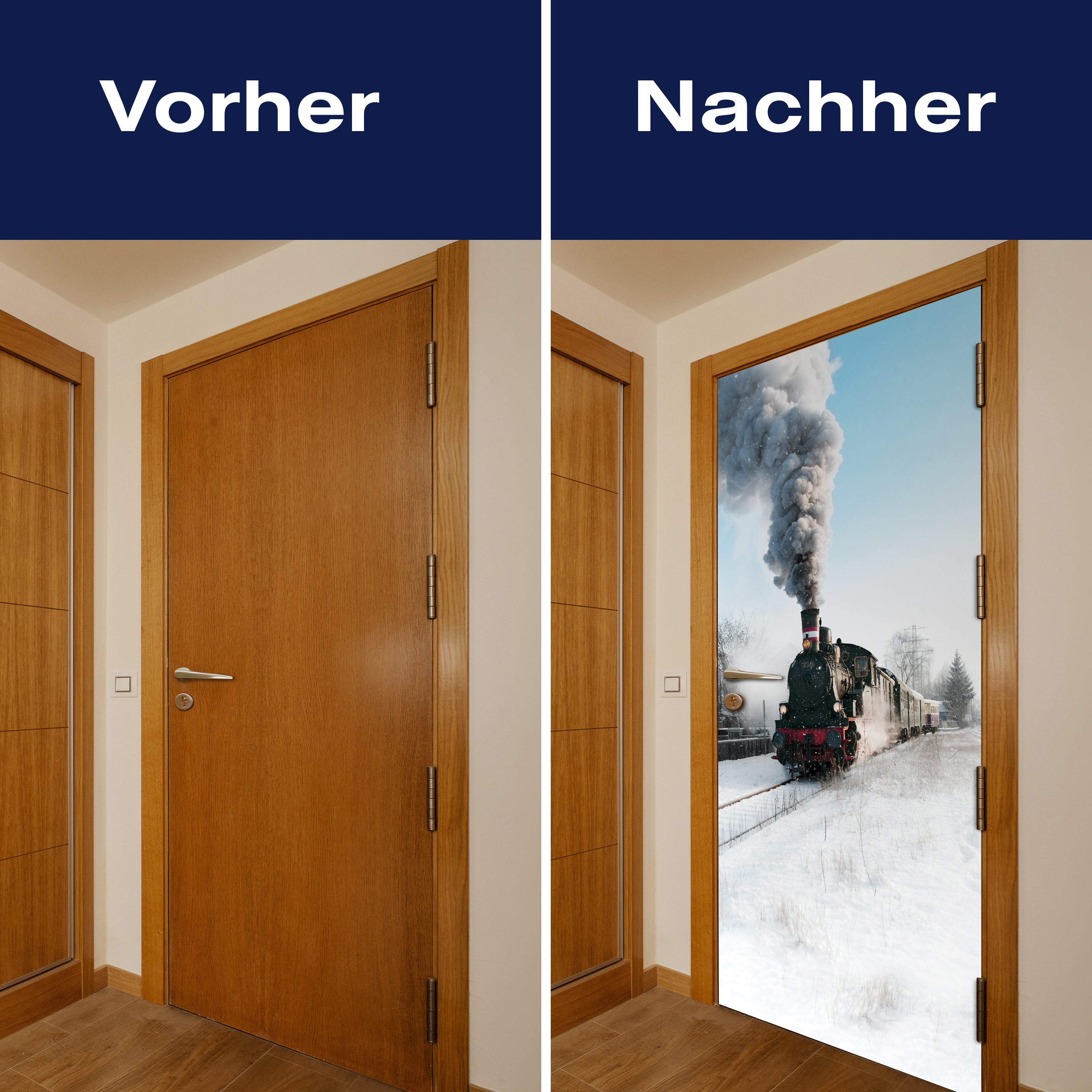 Türtapete Dampflok im Schnee, Eisenbahn, Rauch M1398 - Bild 10