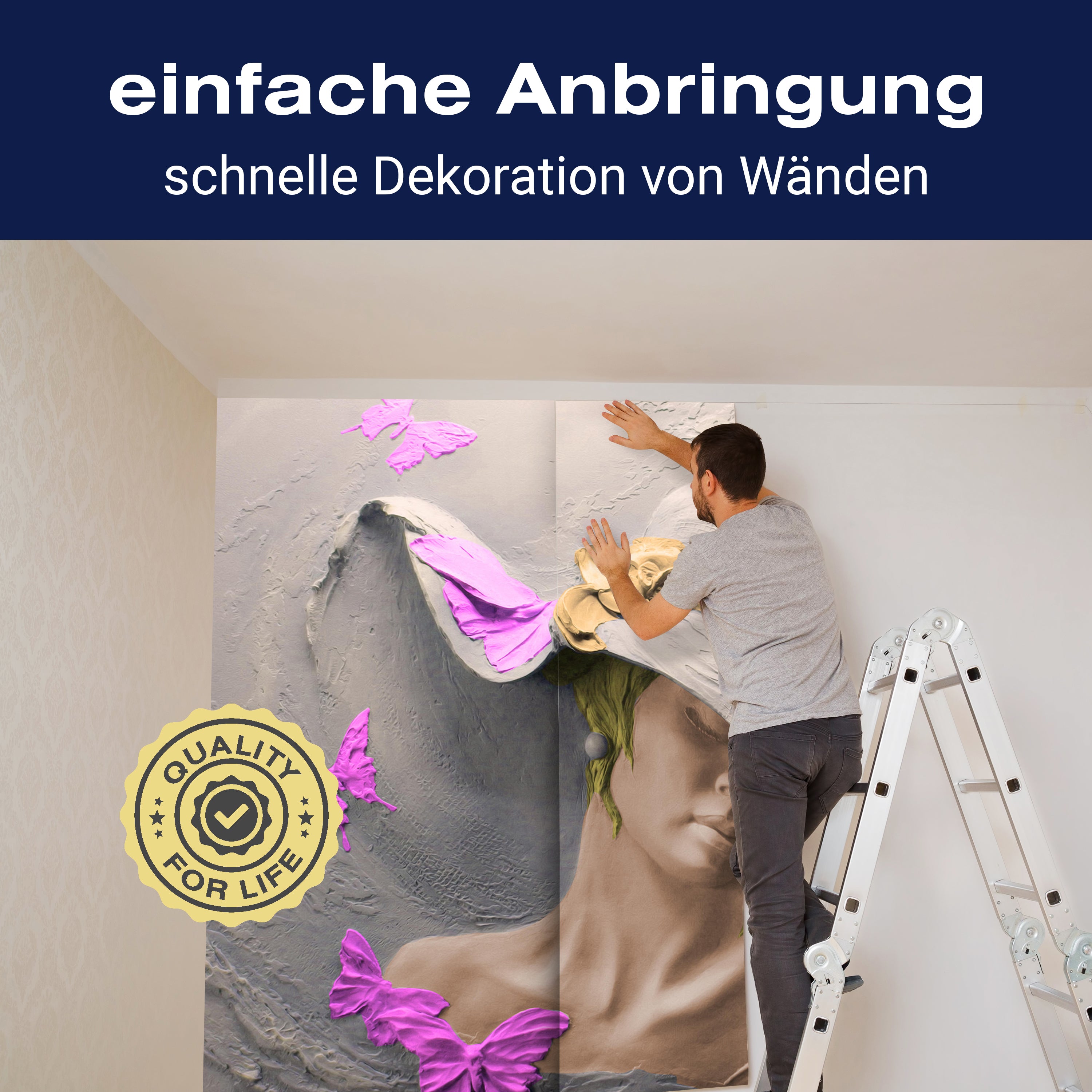 Fototapete Skulptur Frau rosa Schmetterlinge Wand M5272 - Bild 3