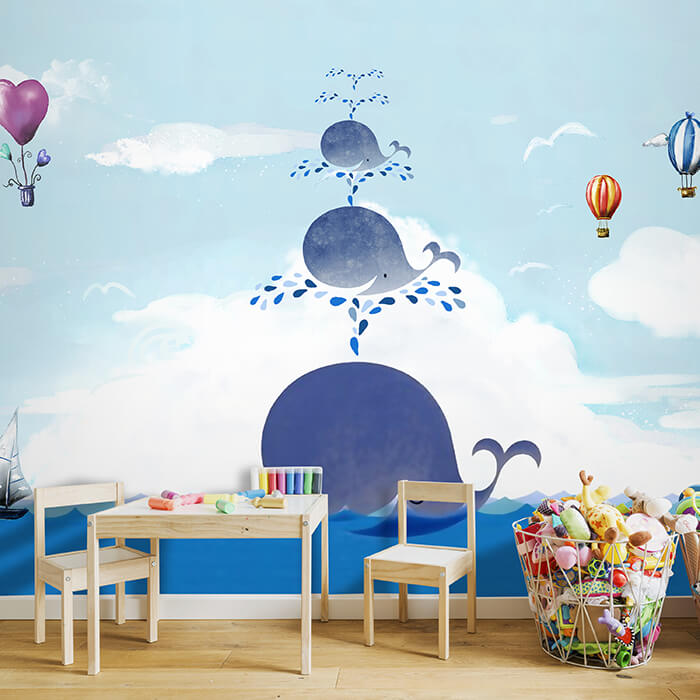 Fototapete Kinderzimmer Himmel Wale Wolken Meer M5816 - Bild 1