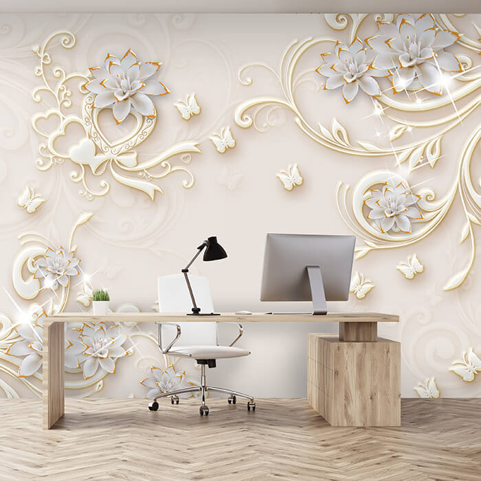 Fototapete 3D Effekt Blumen Ornamente Gold M6098 - Bild 1