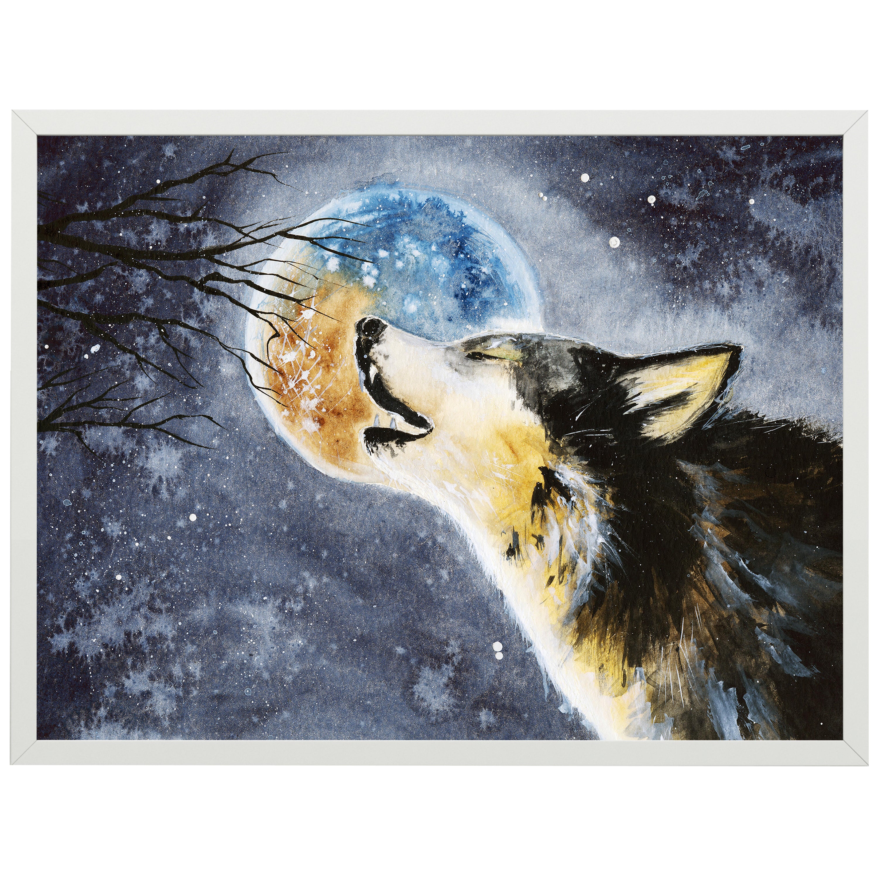 Mond, Wolf, Gemälde, M0081 Mitternacht heulender Poster