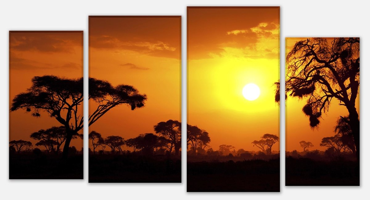 Leinwandbild Mehrteiler Steppe Sonnenuntergang M0367