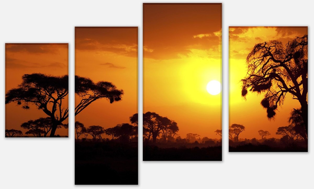 Leinwandbild Mehrteiler Steppe Sonnenuntergang M0367