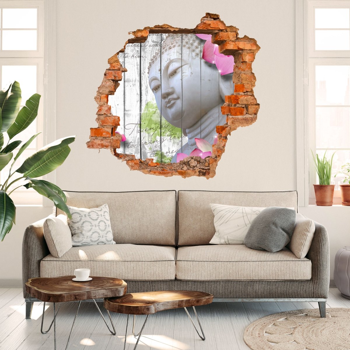Sticker mural 3D fleurs de bois Bouddha - Sticker mural M0544