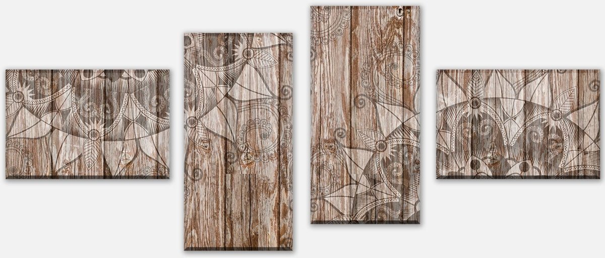 Leinwandbild Mehrteiler Holzwand mit Mandalas M0722