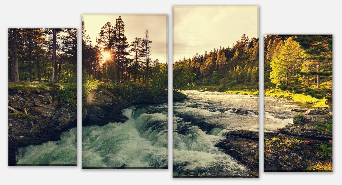 Leinwandbild Mehrteiler Sonnenuntergang, Fluss in Norwegen M0917