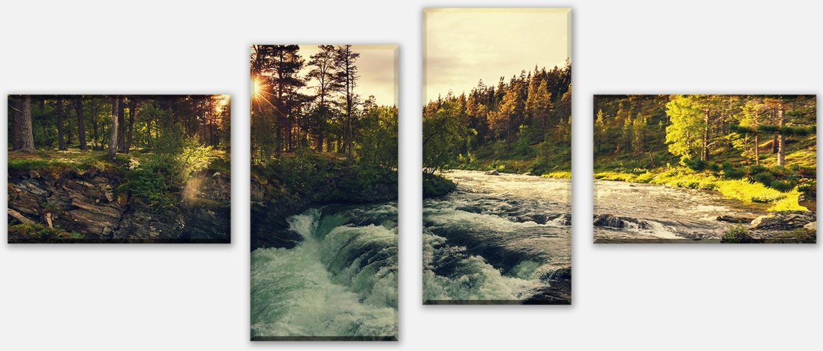 Leinwandbild Mehrteiler Sonnenuntergang, Fluss in Norwegen M0917