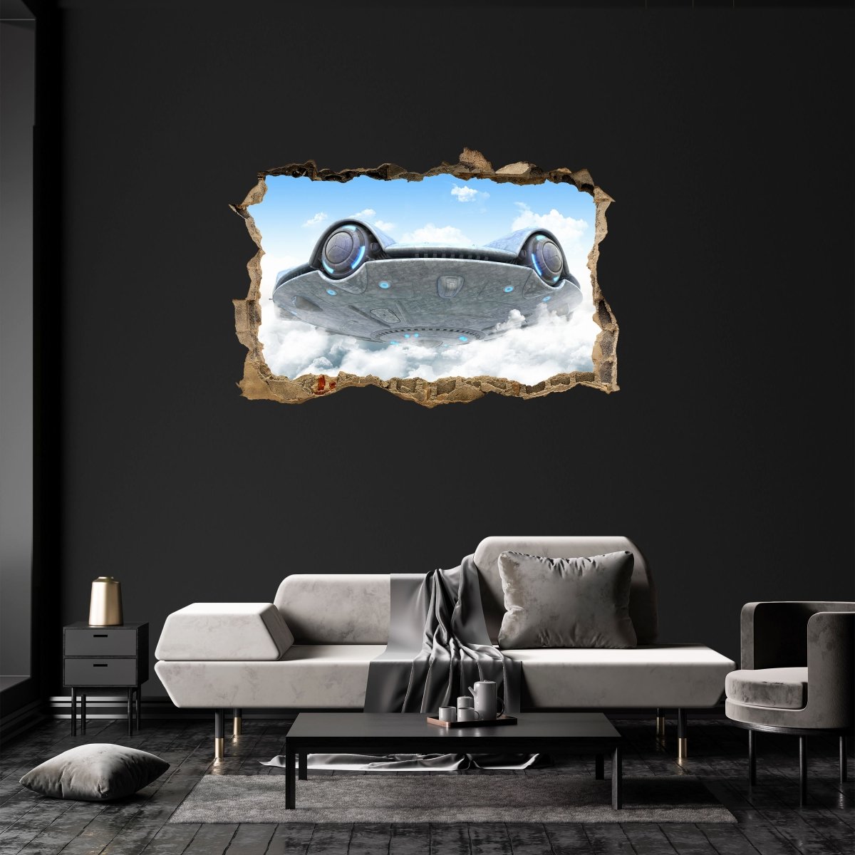 wall space, M1174 above the 3D - Discover tattoo UFO wall sticker sky clouds,