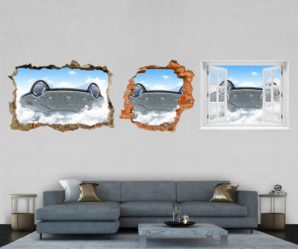Discover 3D wall - M1174 sky clouds, wall tattoo sticker the space, UFO above