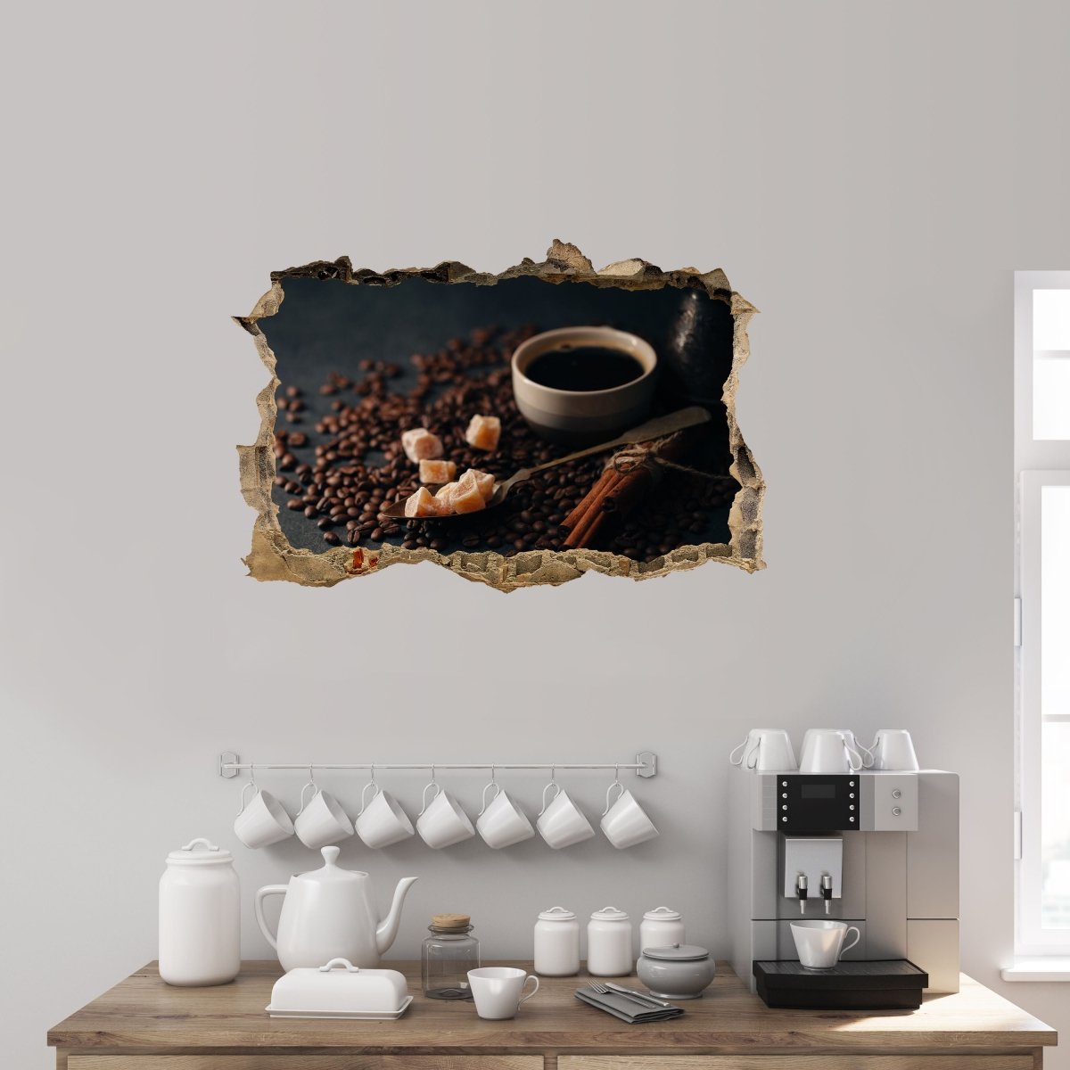 entdecken Kaffee Wandsticker 3D-Wandtattoo Zucker, & Kaffeebohnen, M1272 - Tasse